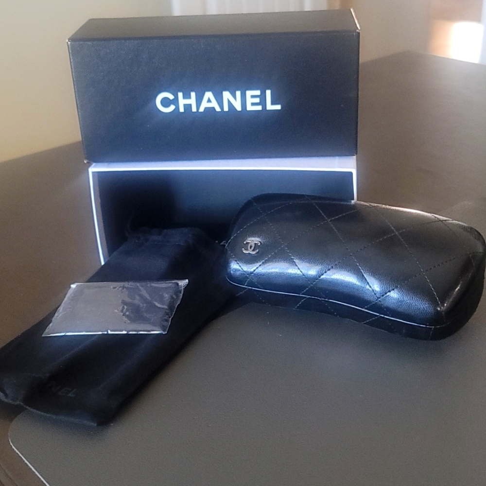 Chanel glasses case with box, bag, and lens cloth only